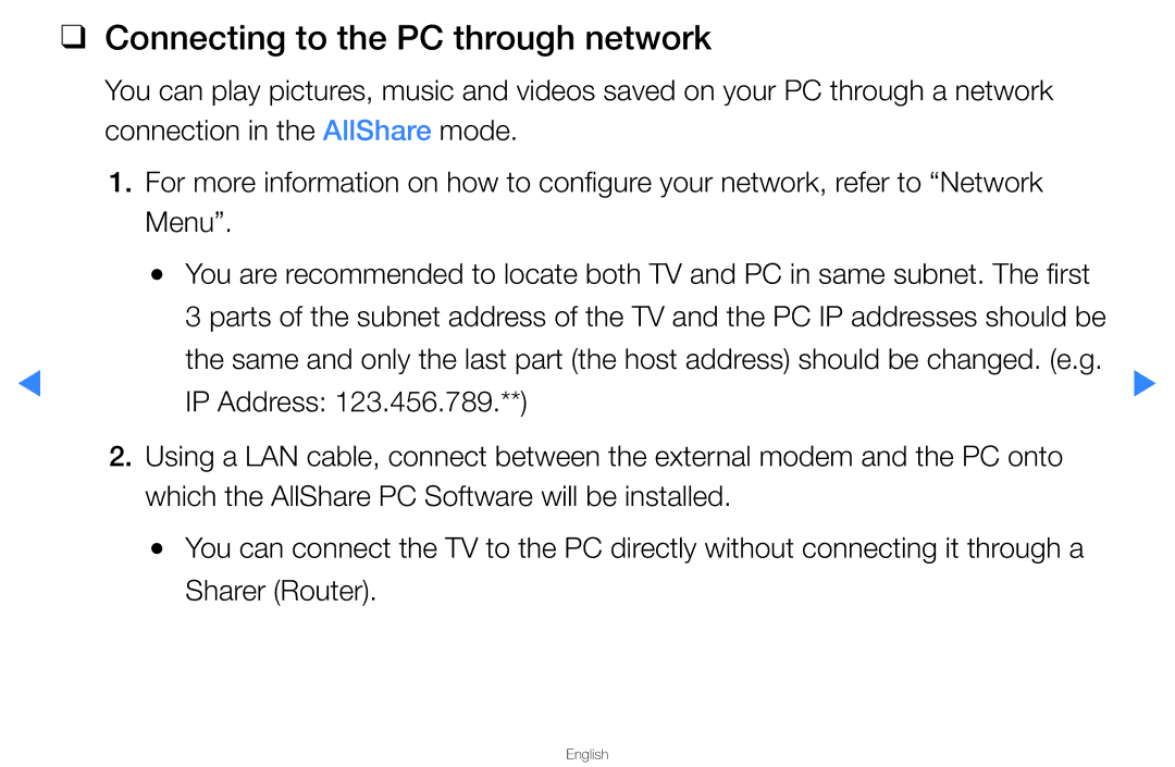 Samsung UA46D5500RMXSQ, UA40D5500RMXSQ manual Connecting to the PC through network 