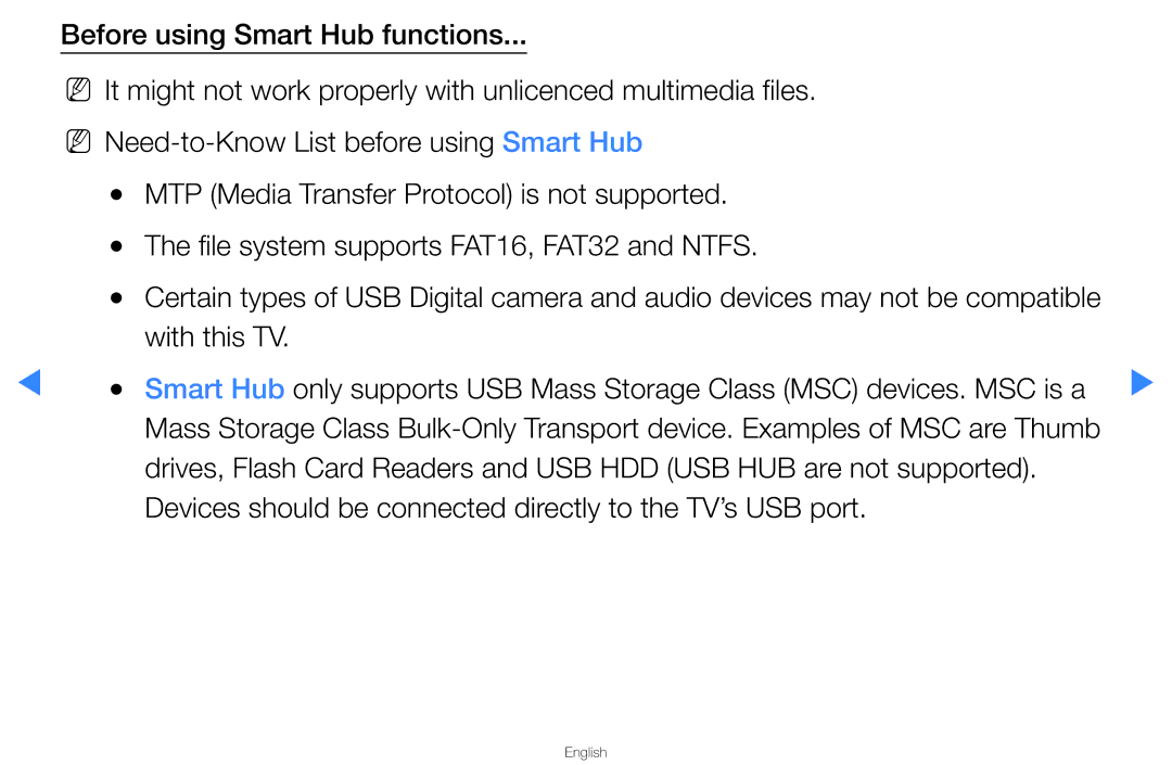 Samsung UA40D5500RMXSQ, UA46D5500RMXSQ manual Devices should be connected directly to the TV’s USB port 