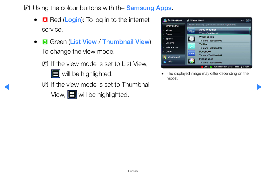 Samsung UA40D5500RMXSQ manual Service, Green List View / Thumbnail View, To change the view mode, Will be highlighted 