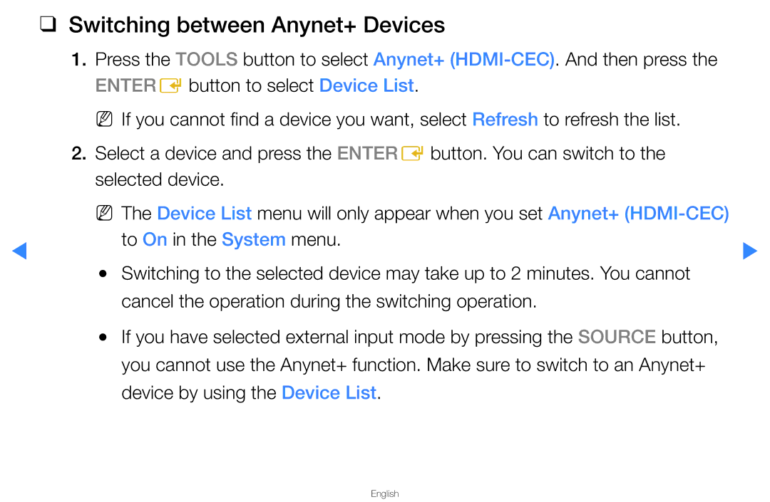 Samsung UA46D5500RMXSQ, UA40D5500RMXSQ manual Switching between Anynet+ Devices 