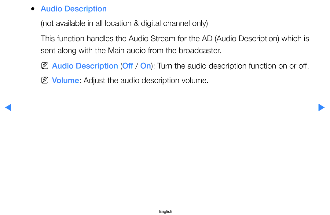 Samsung UA46D5500RMXSQ, UA40D5500RMXSQ manual Audio Description 