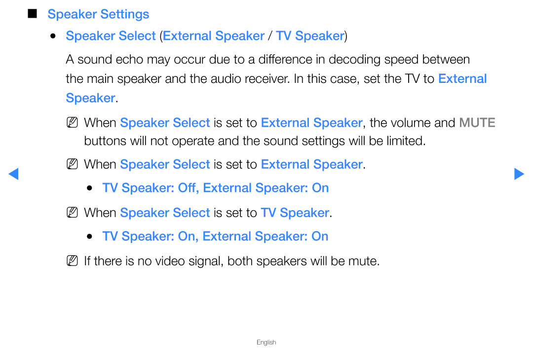 Samsung UA46D5500RMXSQ, UA40D5500RMXSQ manual Speaker, NN If there is no video signal, both speakers will be mute 