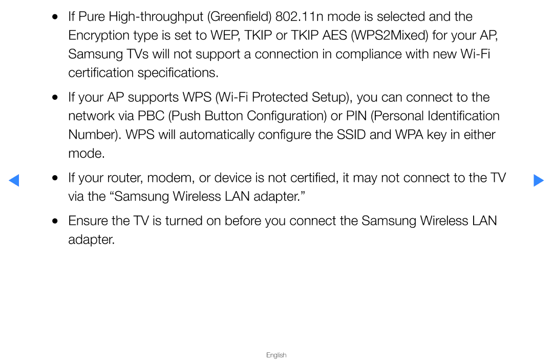 Samsung UA46D5500RMXSQ, UA40D5500RMXSQ manual If Pure High-throughput Greenfield 802.11n mode is selected 