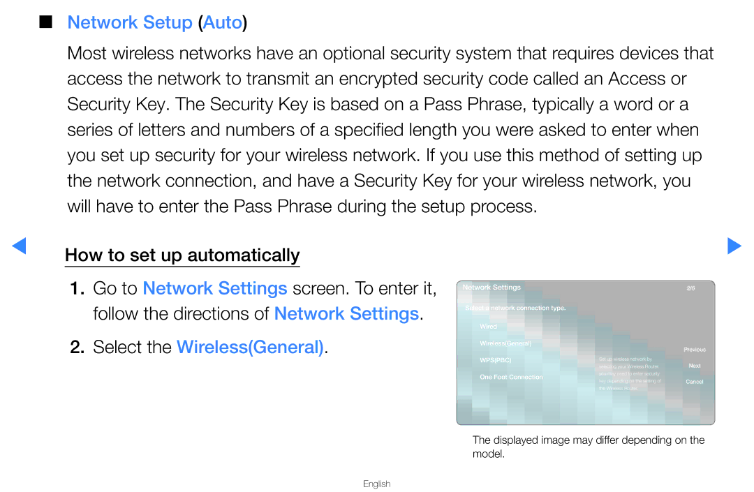 Samsung UA46D5500RMXSQ, UA40D5500RMXSQ manual Network Setup Auto, Select the WirelessGeneral 