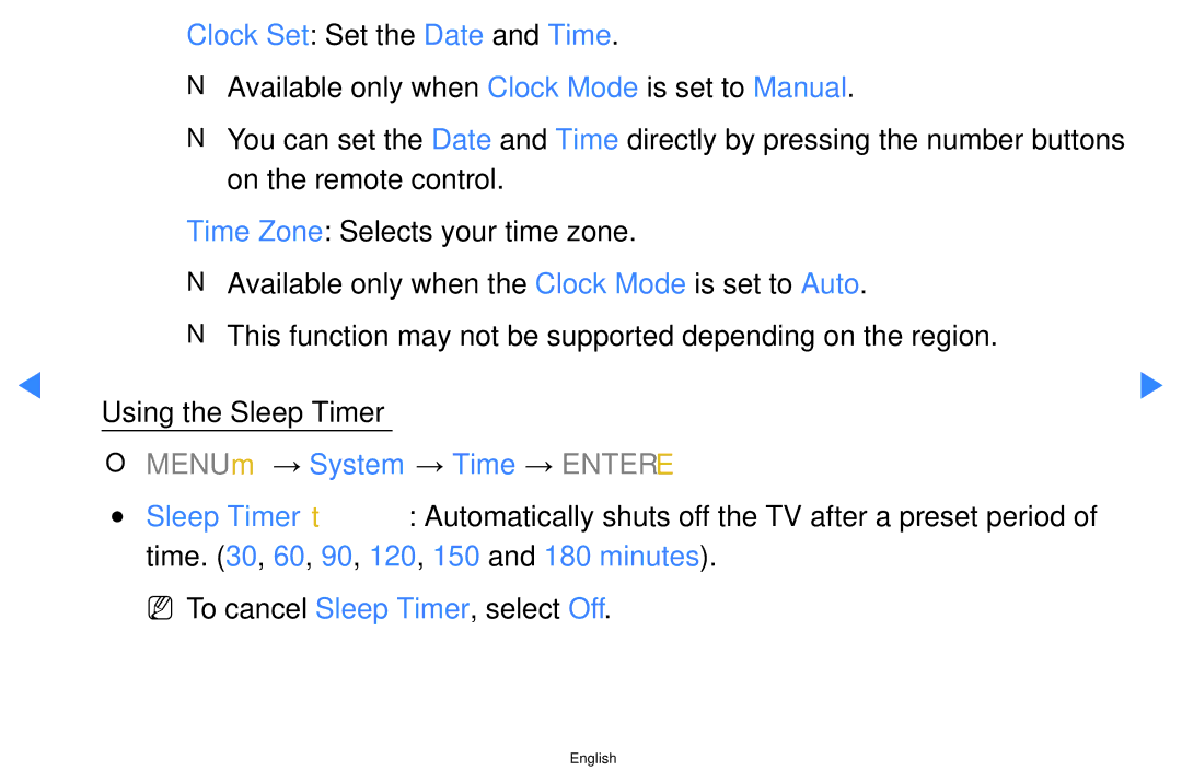 Samsung UA46D5500RMXSQ, UA40D5500RMXSQ manual Clock Set Set the Date and Time, Time , 60, 90, 120, 150 and 180 minutes 