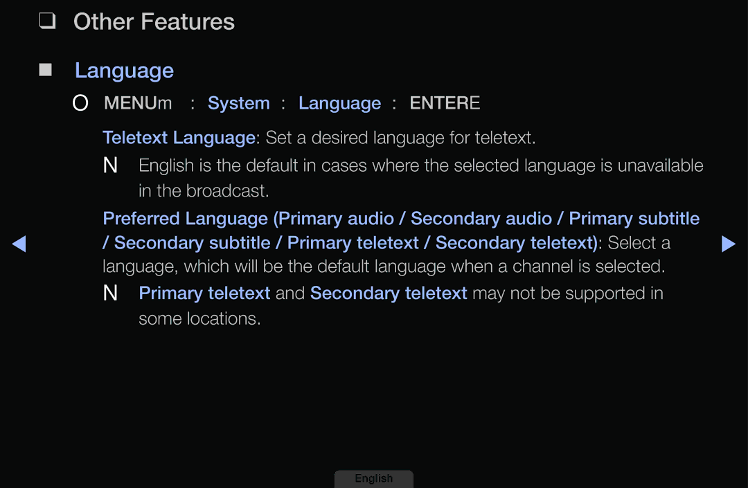 Samsung UA46EH6030MXSQ manual Other Features, Teletext Language Set a desired language for teletext, Broadcast 