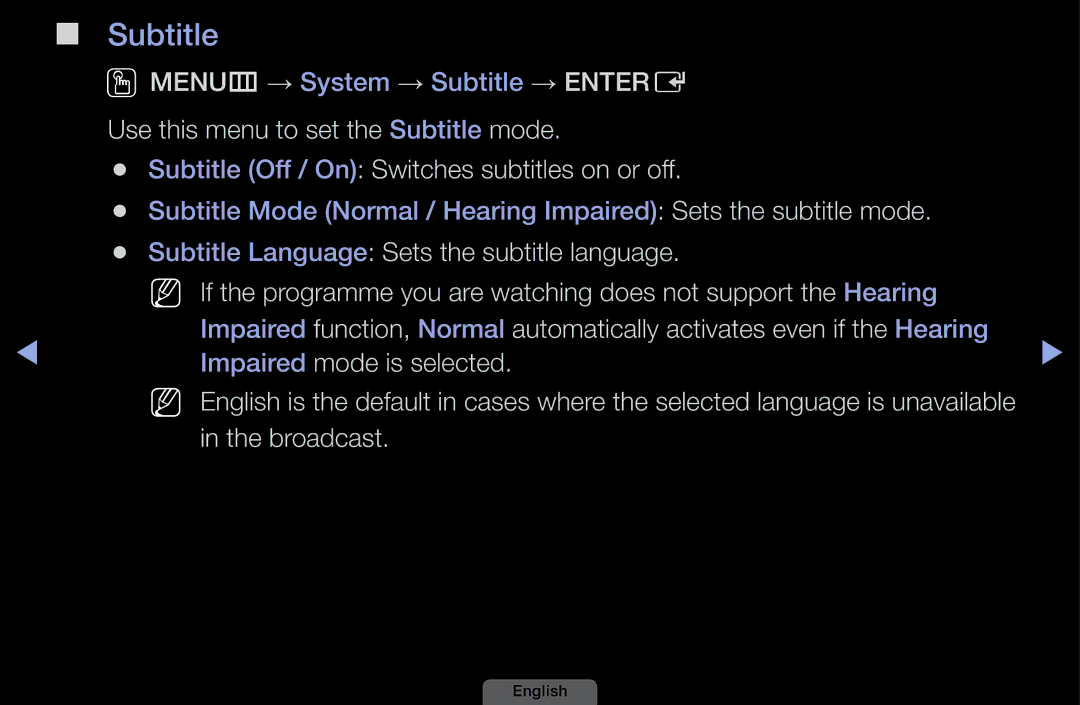 Samsung UA32EH4003MXSQ, UA46EH6030MXSQ, UA40EH6030MXSQ, UA39EH5003MXSQ manual Subtitle 