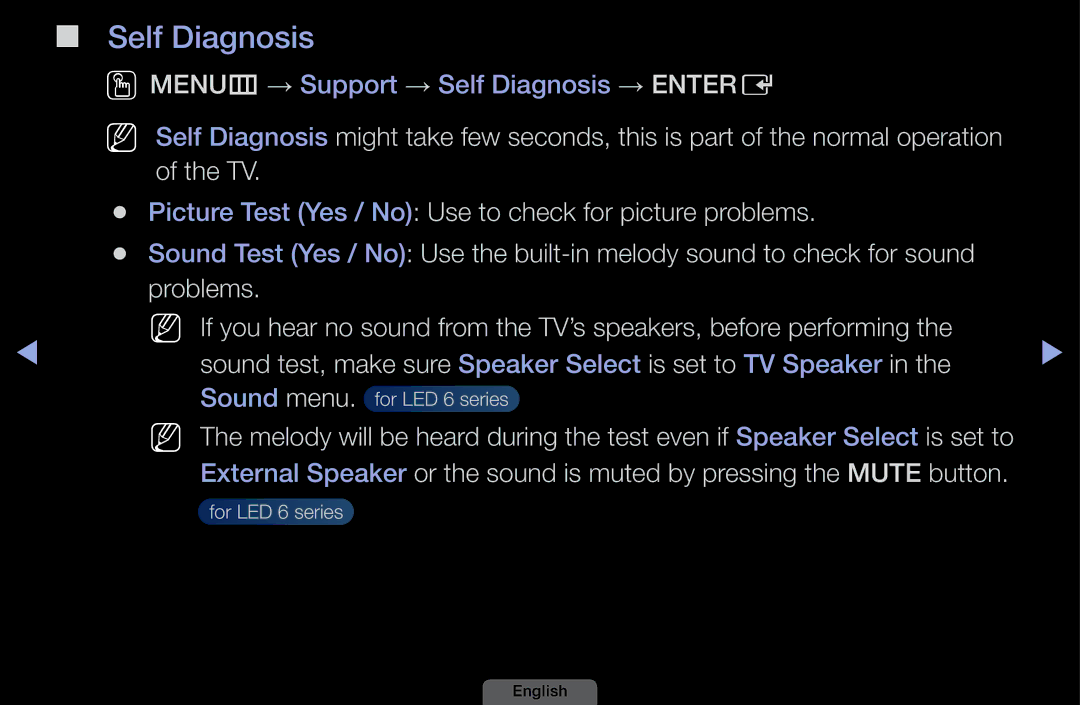 Samsung UA46EH6030MXSQ, UA32EH4003MXSQ, UA40EH6030MXSQ, UA39EH5003MXSQ manual Self Diagnosis, Sound menu 