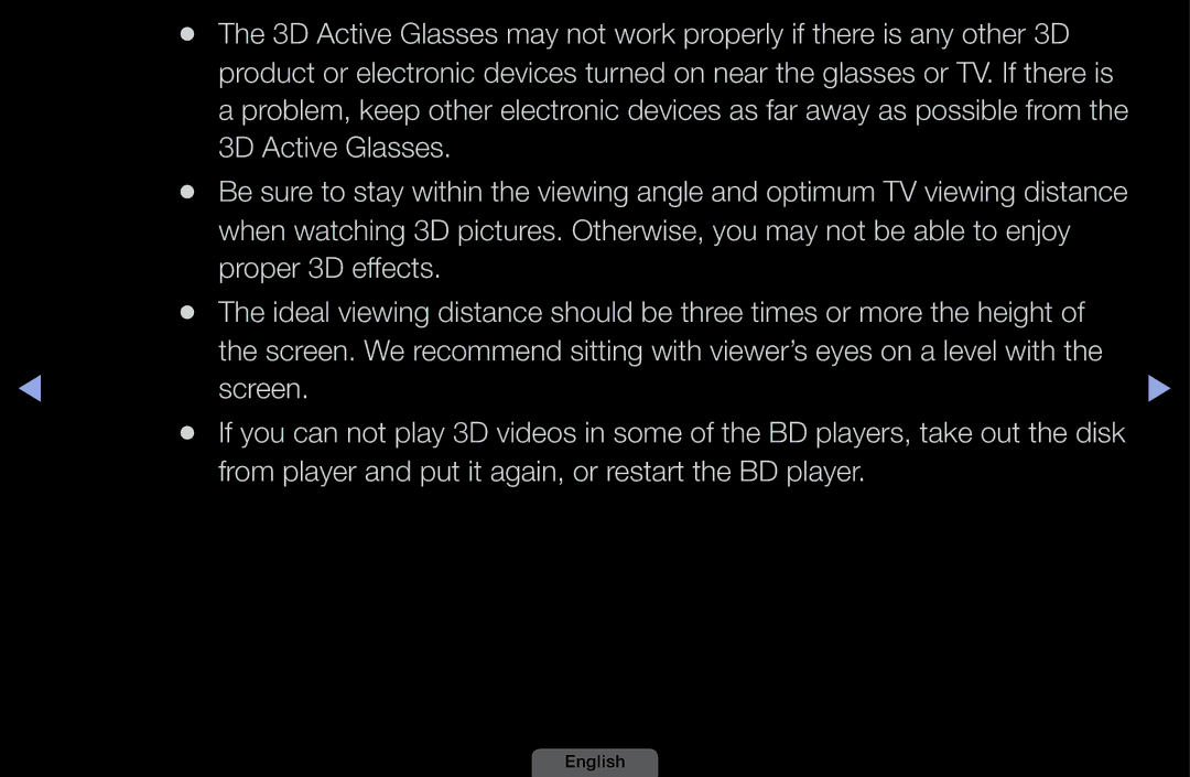 Samsung UA32EH4003MXSQ, UA46EH6030MXSQ 3D Active Glasses, Screen, From player and put it again, or restart the BD player 