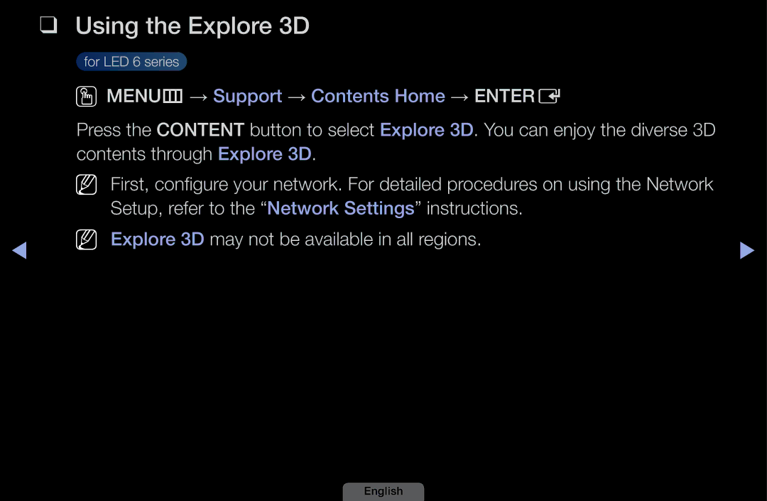 Samsung UA40EH6030MXSQ, UA46EH6030MXSQ, UA32EH4003MXSQ, UA39EH5003MXSQ Using the Explore 3D, Contents through Explore 3D 