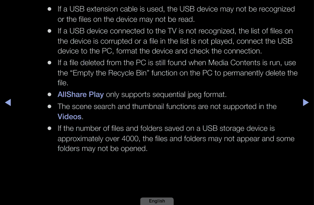 Samsung UA39EH5003MXSQ manual Or the files on the device may not be read, Appear and some Folders may not be opened 