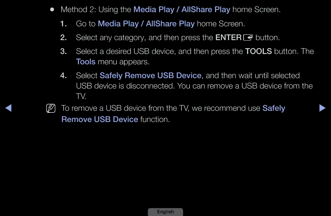 Samsung UA32EH4003MXSQ, UA46EH6030MXSQ, UA40EH6030MXSQ manual Method 2 Using the Media Play / AllShare Play home Screen 