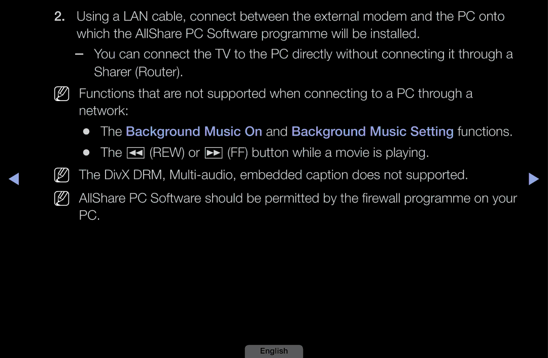 Samsung UA39EH5003MXSQ, UA46EH6030MXSQ, UA32EH4003MXSQ manual DivX DRM, Multi-audio, embedded caption does not supported 