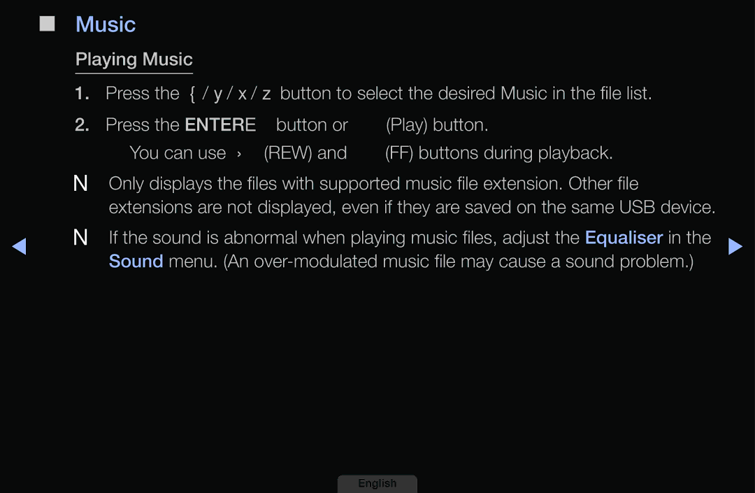 Samsung UA32EH4003MXSQ, UA46EH6030MXSQ, UA40EH6030MXSQ, UA39EH5003MXSQ Music, Adjust the Equaliser, Cause a sound problem 