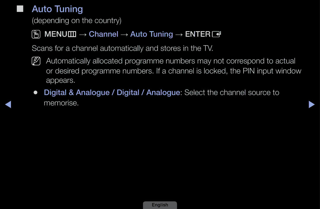 Samsung UA40EH6030MXSQ, UA46EH6030MXSQ, UA32EH4003MXSQ, UA39EH5003MXSQ manual Auto Tuning, Memorise 