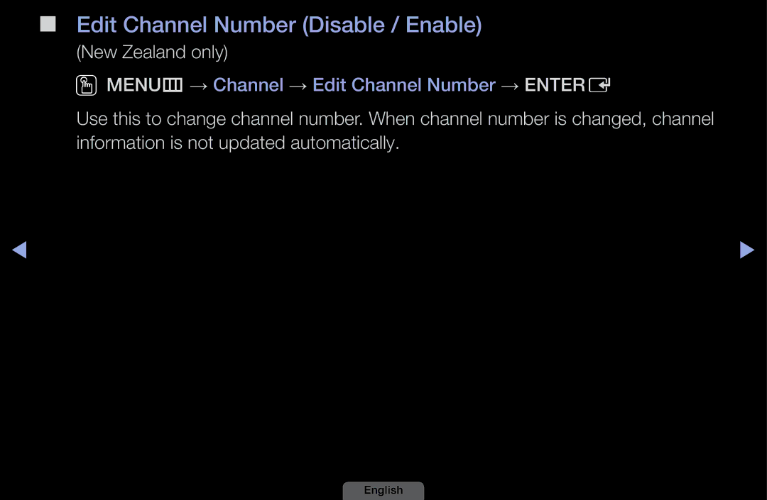 Samsung UA46EH6030MXSQ, UA32EH4003MXSQ, UA40EH6030MXSQ manual Edit Channel Number Disable / Enable, New Zealand only 