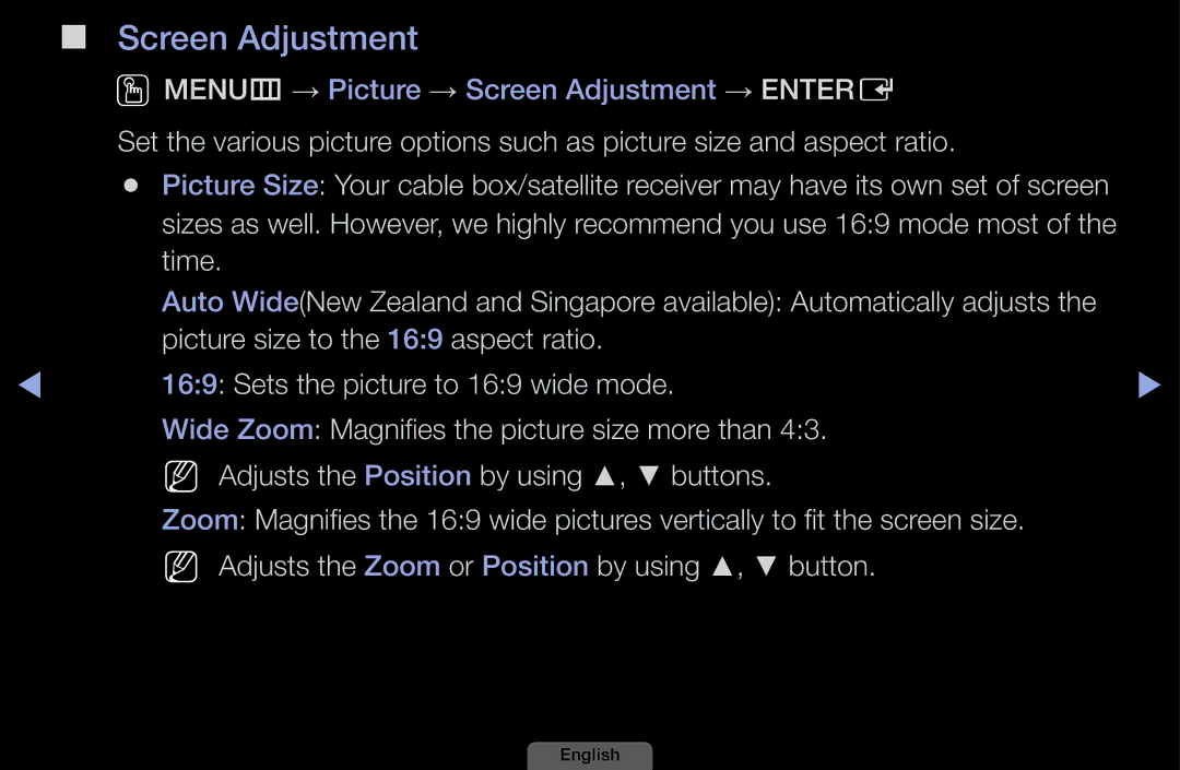 Samsung UA46EH6030MXSQ, UA32EH4003MXSQ, UA40EH6030MXSQ, UA39EH5003MXSQ manual Screen Adjustment 