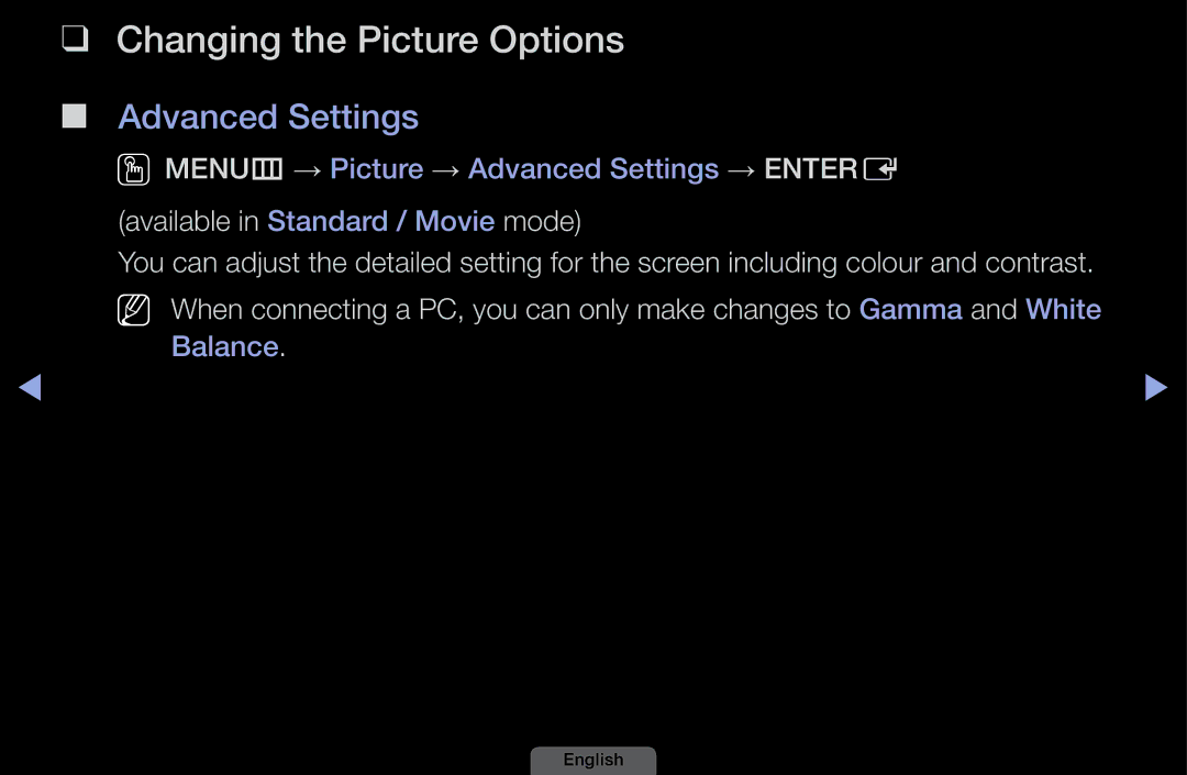 Samsung UA46EH6030MXSQ, UA32EH4003MXSQ, UA40EH6030MXSQ, UA39EH5003MXSQ manual Changing the Picture Options, Advanced Settings 