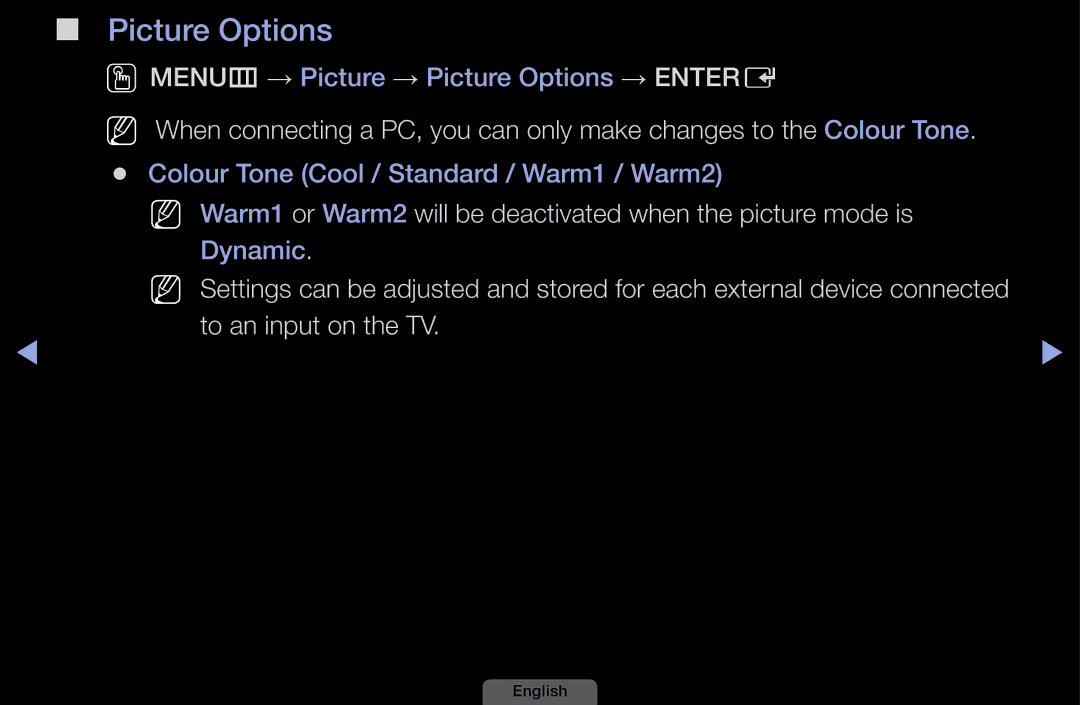 Samsung UA46EH6030MXSQ, UA32EH4003MXSQ, UA40EH6030MXSQ, UA39EH5003MXSQ manual Picture Options, To an input on the TV 