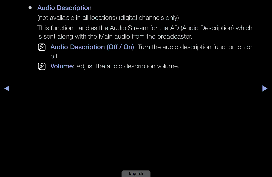 Samsung UA40EH6030MXSQ, UA46EH6030MXSQ, UA32EH4003MXSQ, UA39EH5003MXSQ manual Audio Description 