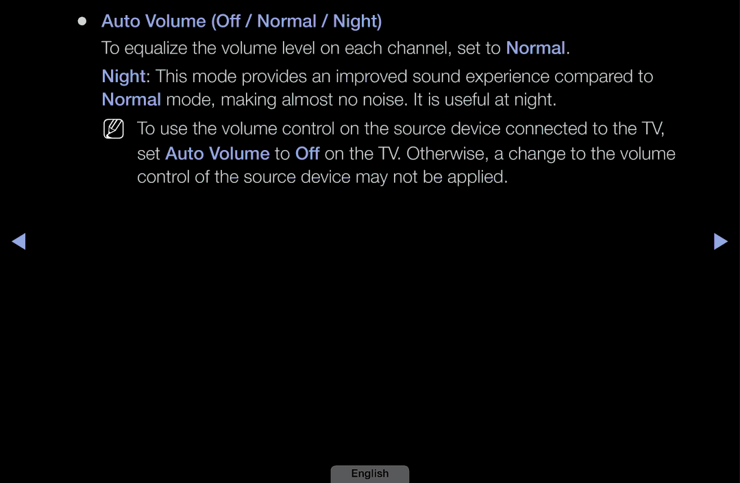 Samsung UA39EH5003MXSQ, UA46EH6030MXSQ, UA32EH4003MXSQ, UA40EH6030MXSQ manual Auto Volume Off / Normal / Night 