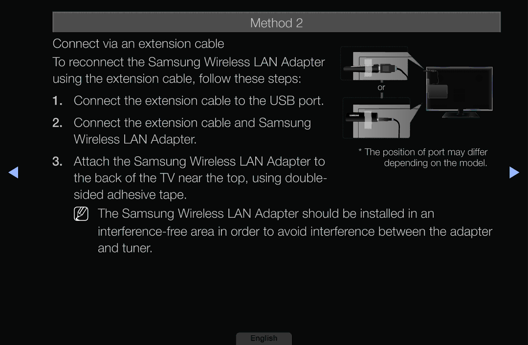 Samsung UA32EH4003MXSQ, UA46EH6030MXSQ, UA40EH6030MXSQ, UA39EH5003MXSQ manual Method Connect via an extension cable 