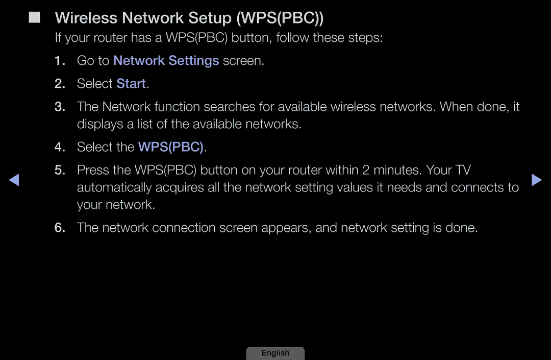 Samsung UA32EH4003MXSQ, UA46EH6030MXSQ, UA40EH6030MXSQ If your router has a Wpspbc button, follow these steps, Select Start 