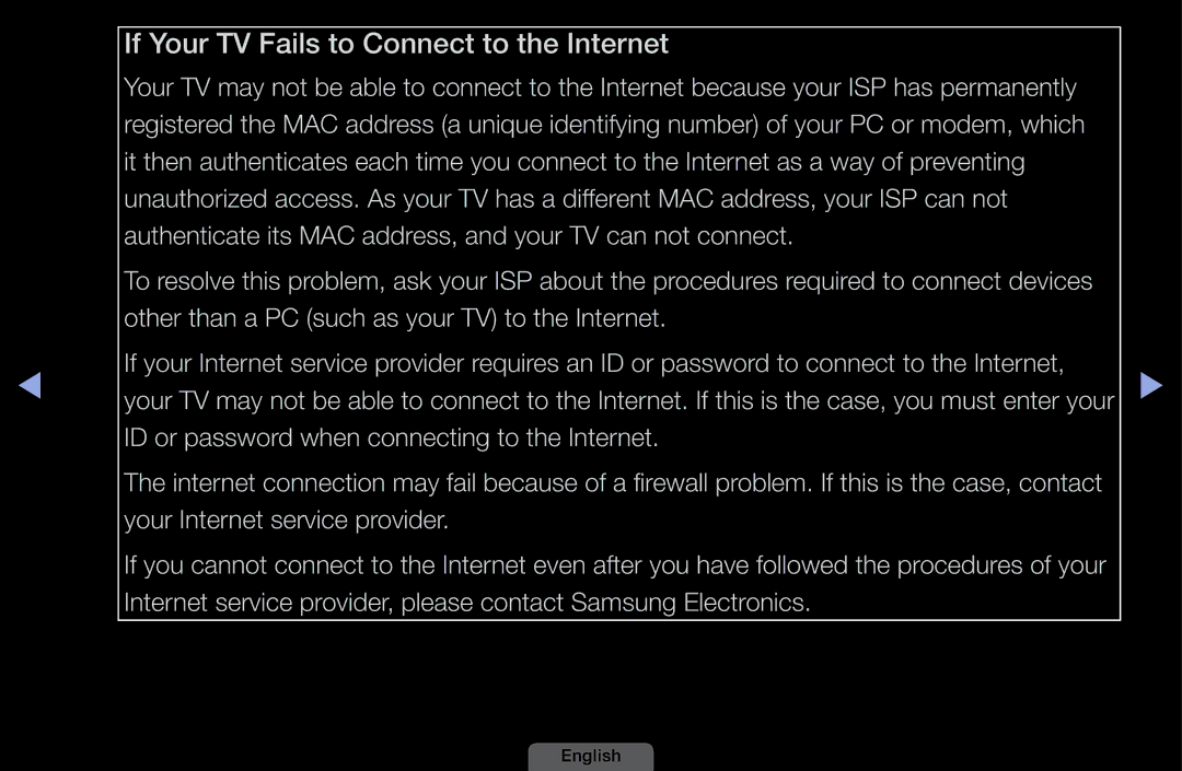 Samsung UA40EH6030MXSQ, UA46EH6030MXSQ, UA32EH4003MXSQ, UA39EH5003MXSQ manual If Your TV Fails to Connect to the Internet 