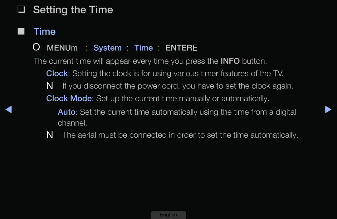 Samsung UA40EH6030MXSQ, UA46EH6030MXSQ, UA32EH4003MXSQ, UA39EH5003MXSQ manual Setting the Time 