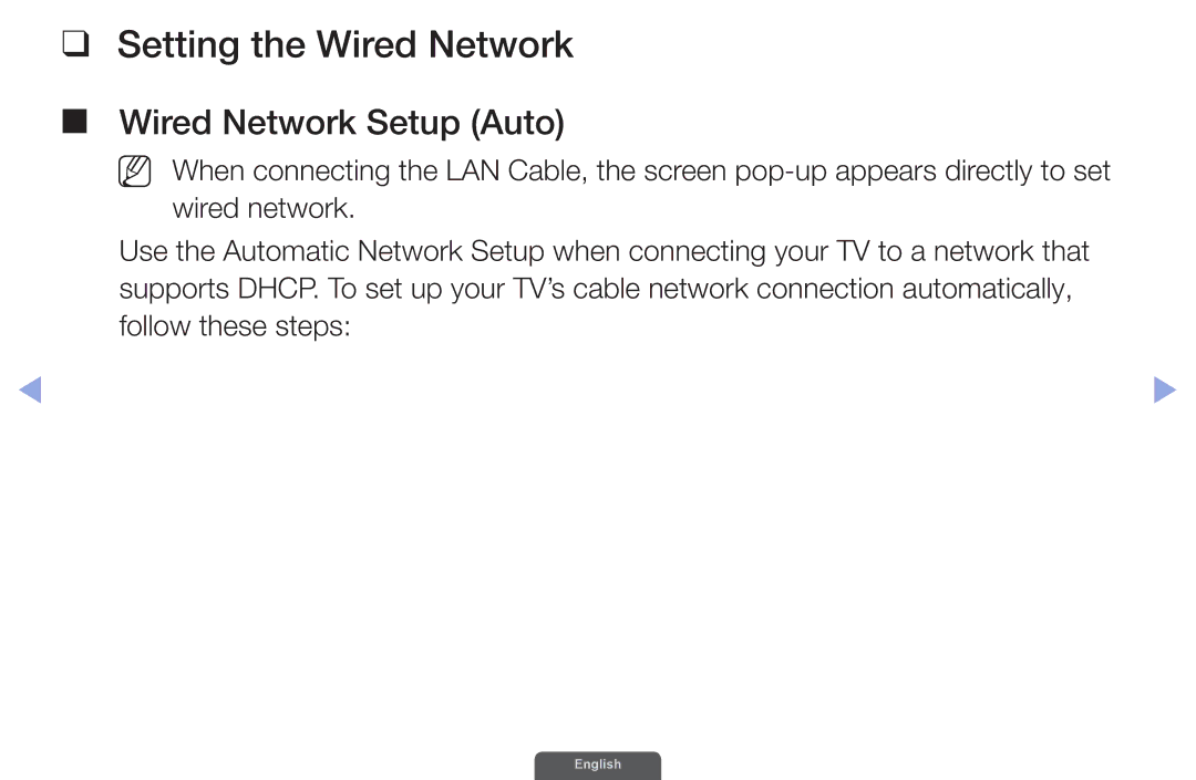 Samsung UA55EH6030RXXV, UA46EH6030RXSK, UA40EH6030RXSK, UA40EH6030RXSJ Setting the Wired Network, Wired Network Setup Auto 