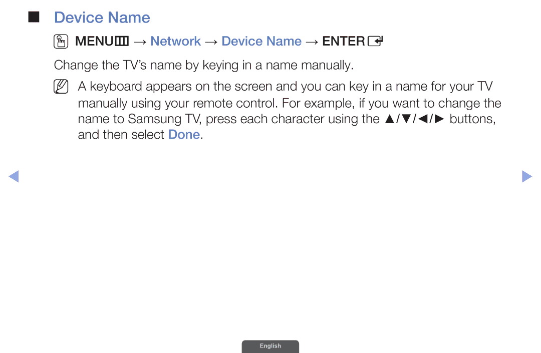 Samsung UA40EH6030RXXV, UA46EH6030RXSK, UA40EH6030RXSK, UA40EH6030RXSJ manual OOMENUm → Network → Device Name → Entere 