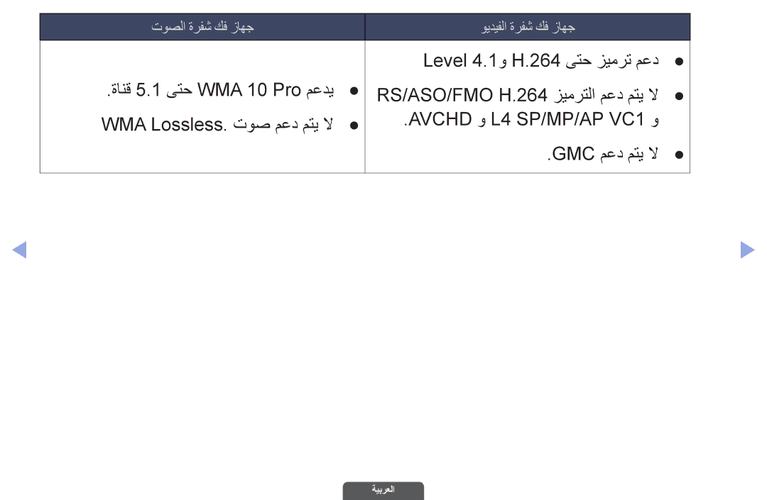 Samsung UA32EH6030RXZN, UA46EH6030RXSK, UA40EH6030RXSK manual ةانق 5.1 ىتح WMA 10 Pro معدي WMA Lossless. توص معد متي لا 