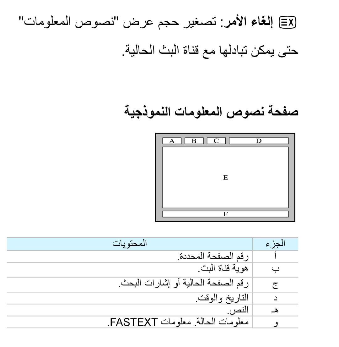 Samsung UA40ES6200WXSH, UA46ES5600WXSH, UA40ES5600WXSH, UA40ES5600KXKE, UA40ES5600WXAB manual ةيجذومنلا تامولعملا صوصن ةحفص 