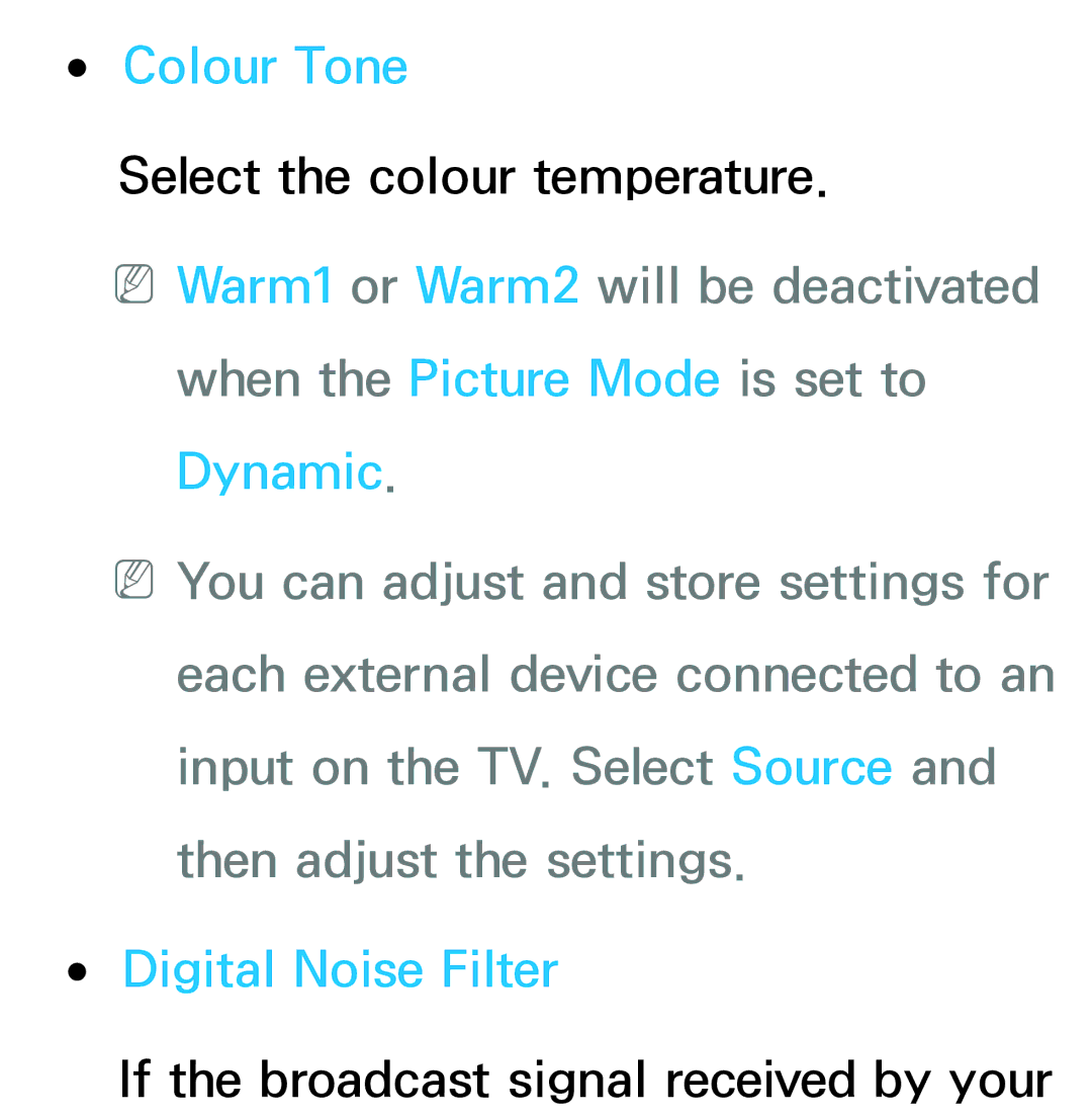 Samsung UA50ES6200MXSQ, UA46ES6900MXSQ, UA55ES6800MXXY, UA40ES5500MXXY, UA55ES6600MXXY manual Colour Tone, Digital Noise Filter 