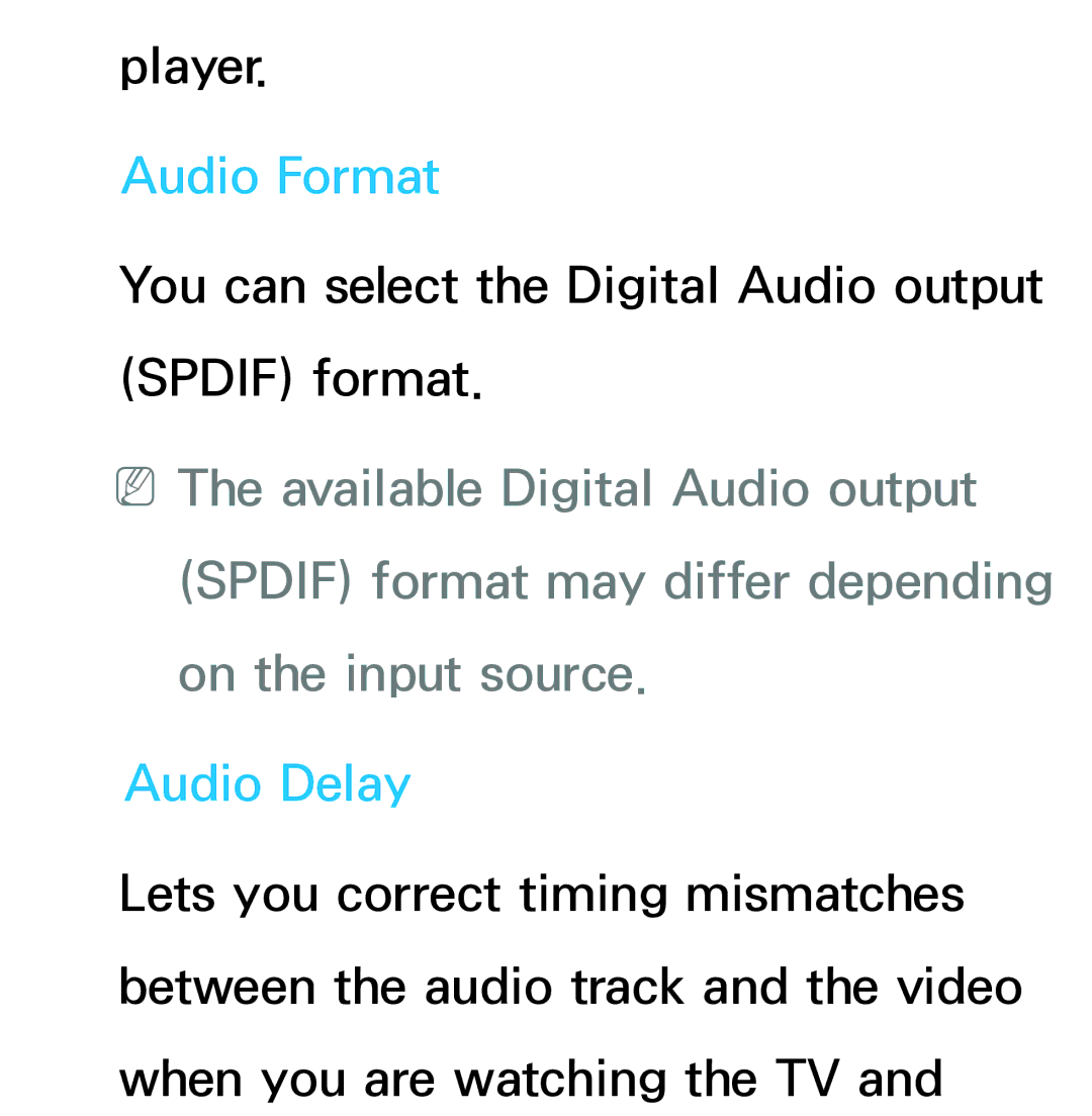 Samsung UA46ES5600MXSQ, UA46ES6900MXSQ, UA55ES6800MXXY, UA40ES5500MXXY, UA55ES6600MXXY manual Audio Format, Audio Delay 