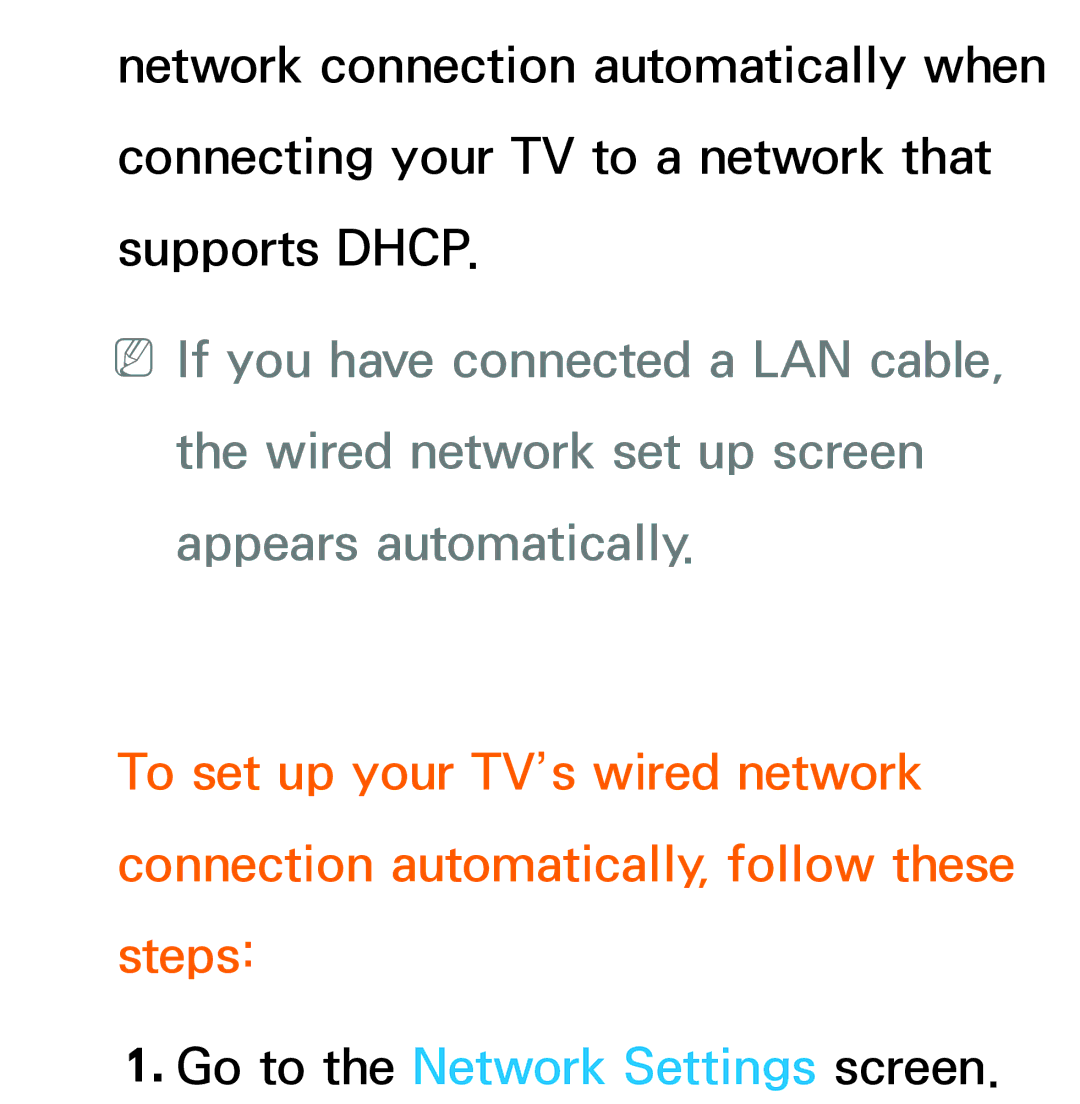 Samsung UA46EH5300MXSQ, UA46ES6900MXSQ, UA55ES6800MXXY, UA40ES5500MXXY, UA55ES6600MXXY manual Go to the Network Settings screen 