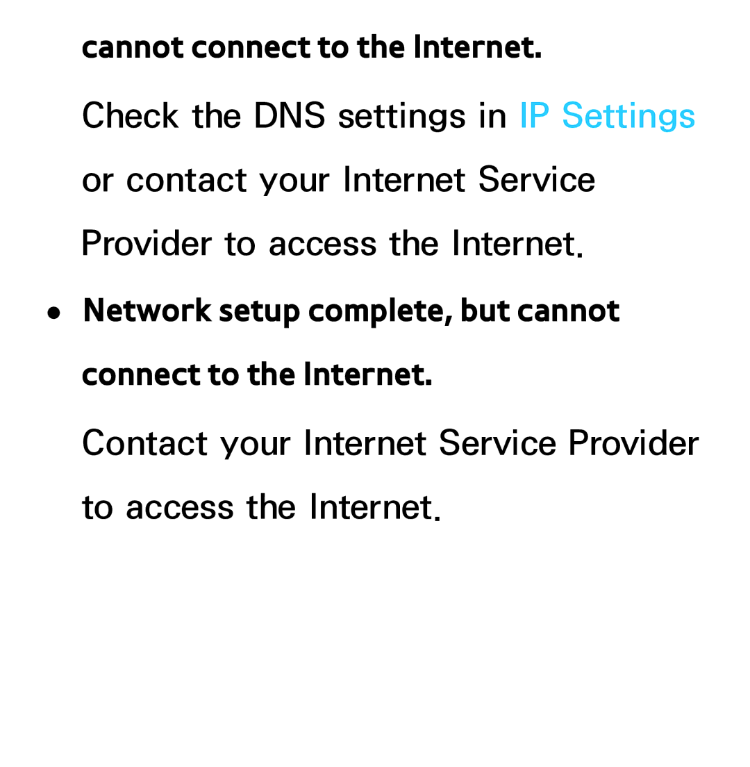 Samsung UA46ES6200MXSQ, UA46ES6900MXSQ, UA55ES6800MXXY, UA40ES5500MXXY, UA55ES6600MXXY manual Cannot connect to the Internet 