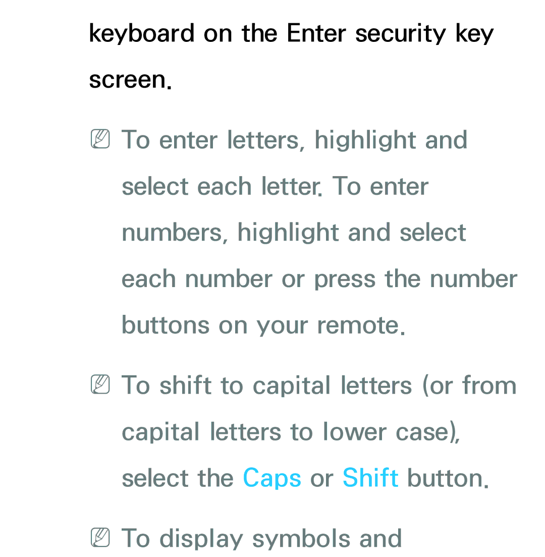 Samsung UA50ES6200MXSQ, UA46ES6900MXSQ, UA55ES6800MXXY, UA40ES5500MXXY manual Keyboard on the Enter security key screen 