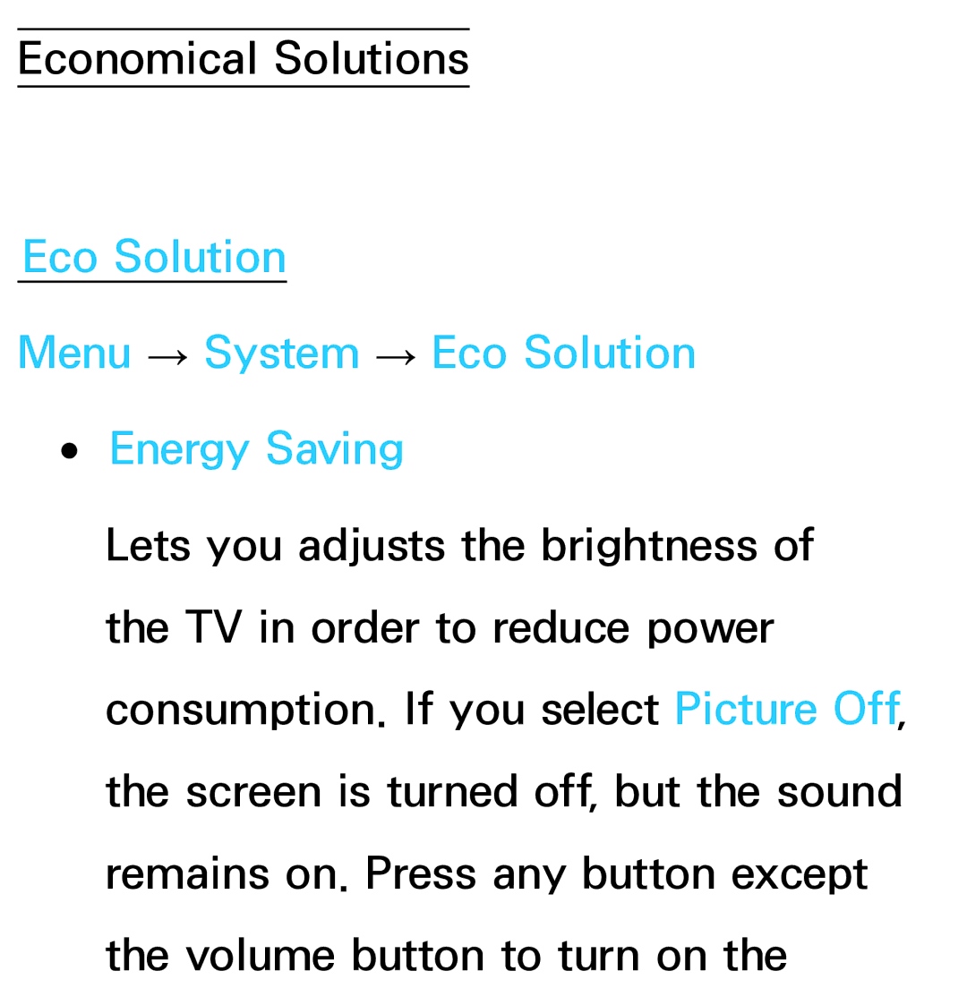 Samsung UA55ES6600MXXY, UA46ES6900MXSQ, UA55ES6800MXXY manual Eco Solution Menu → System → Eco Solution Energy Saving 