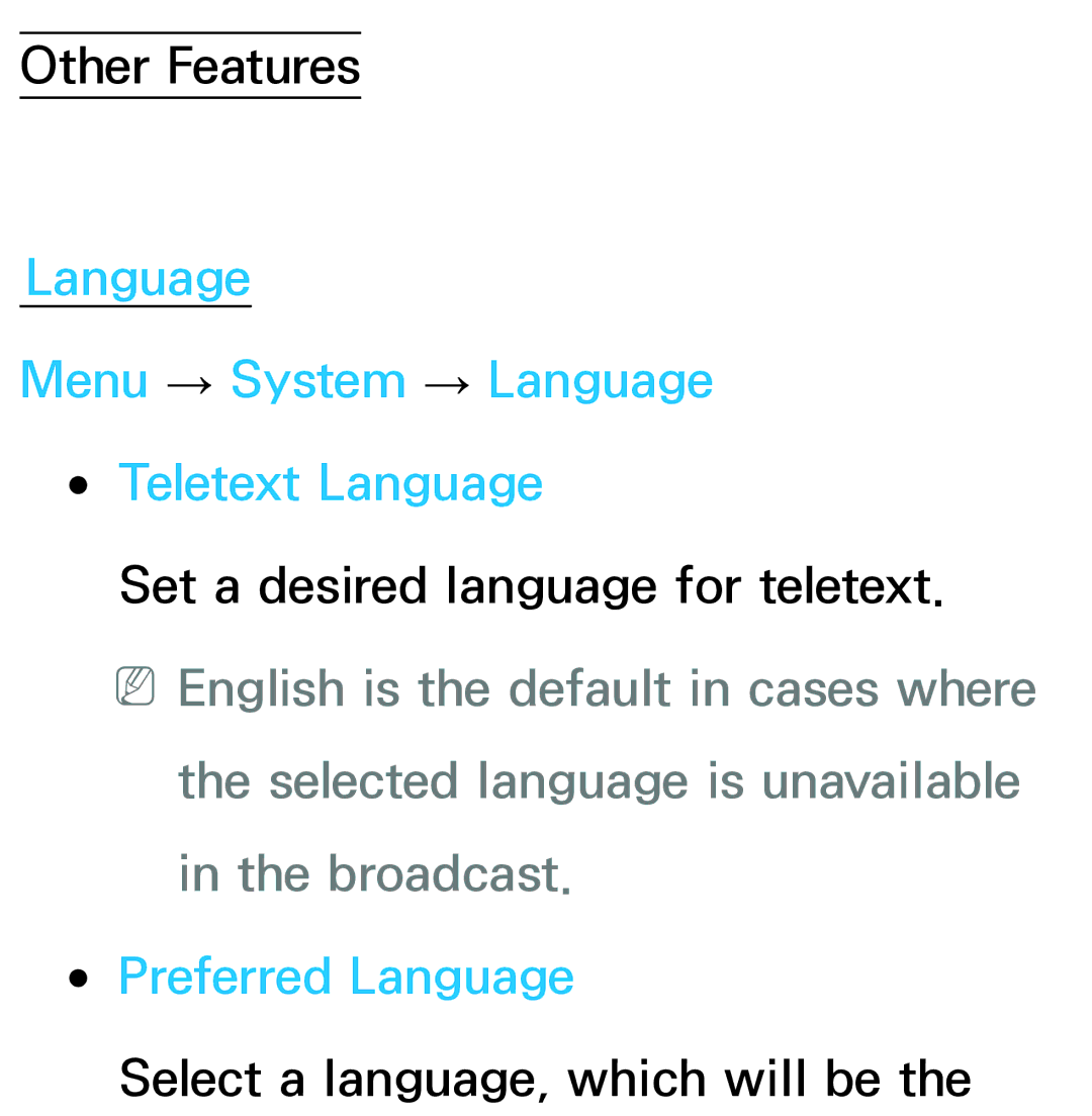 Samsung UA46ES5600MXSQ, UA46ES6900MXSQ manual Language Menu → System → Language Teletext Language, Preferred Language 