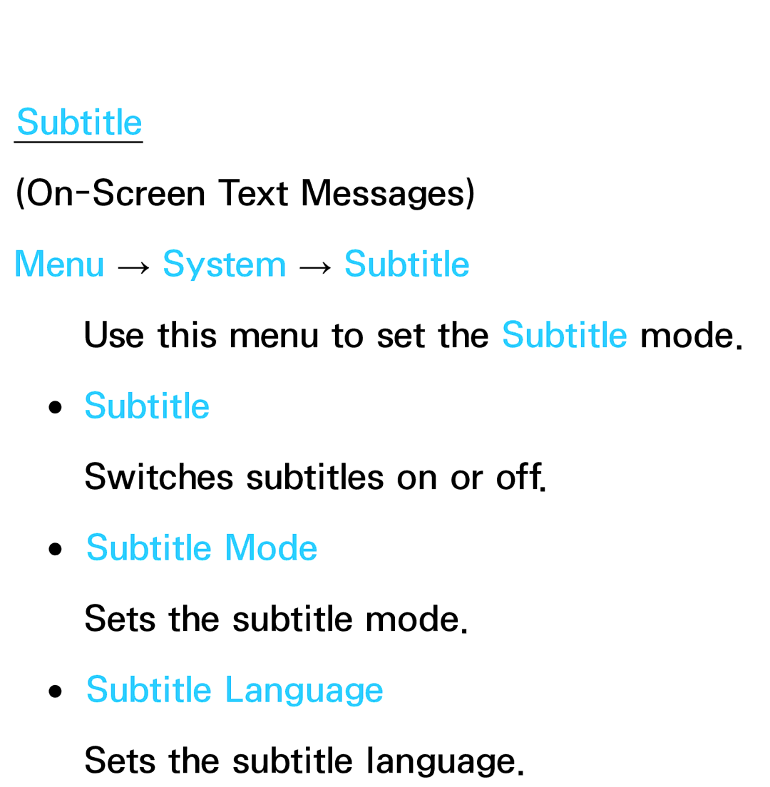 Samsung UA46ES6900MXSQ, UA55ES6800MXXY, UA40ES5500MXXY, UA55ES6600MXXY, UA32ES5600MXSQ manual Menu → System → Subtitle 