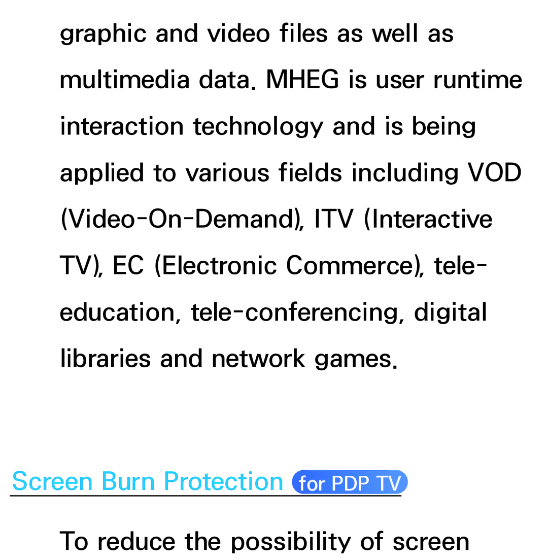 Samsung UA55ES6600MXXY, UA46ES6900MXSQ, UA55ES6800MXXY, UA40ES5500MXXY, UA32ES5600MXSQ manual Screen Burn Protection for PDP TV 