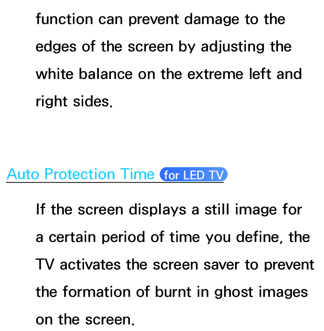 Samsung UA32EH5300MXSQ, UA46ES6900MXSQ, UA55ES6800MXXY, UA40ES5500MXXY, UA55ES6600MXXY manual Auto Protection Time for LED TV 