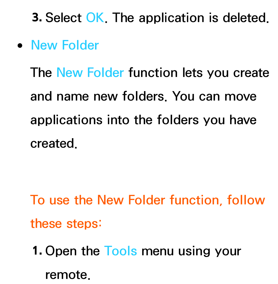 Samsung UA46ES6200MXSQ, UA46ES6900MXSQ, UA55ES6800MXXY manual To use the New Folder function, follow these steps 