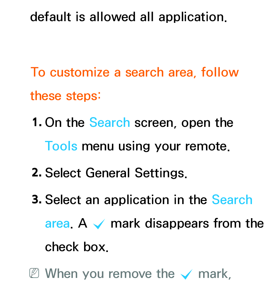 Samsung UA46ES7500MXSQ, UA46ES6900MXSQ manual To customize a search area, follow these steps, NNWhen you remove the c mark 