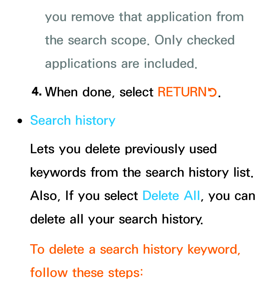 Samsung UA46ES6900MXSQ, UA55ES6800MXXY manual Search history, To delete a search history keyword, follow these steps 