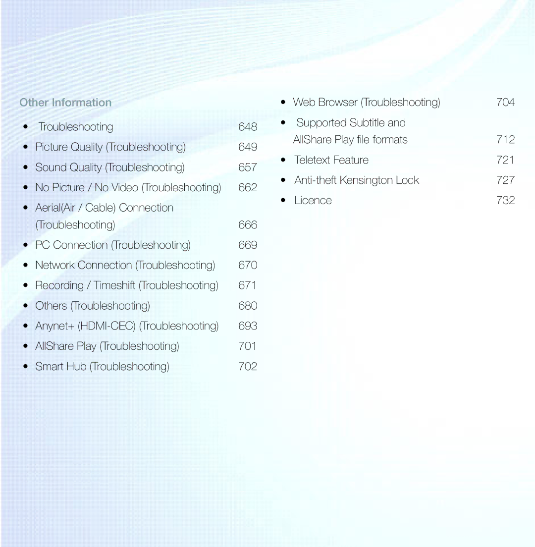 Samsung UA32ES5600MXSQ, UA46ES6900MXSQ, UA55ES6800MXXY, UA40ES5500MXXY, UA55ES6600MXXY, UA40ES5600MXSQ manual Other Information 