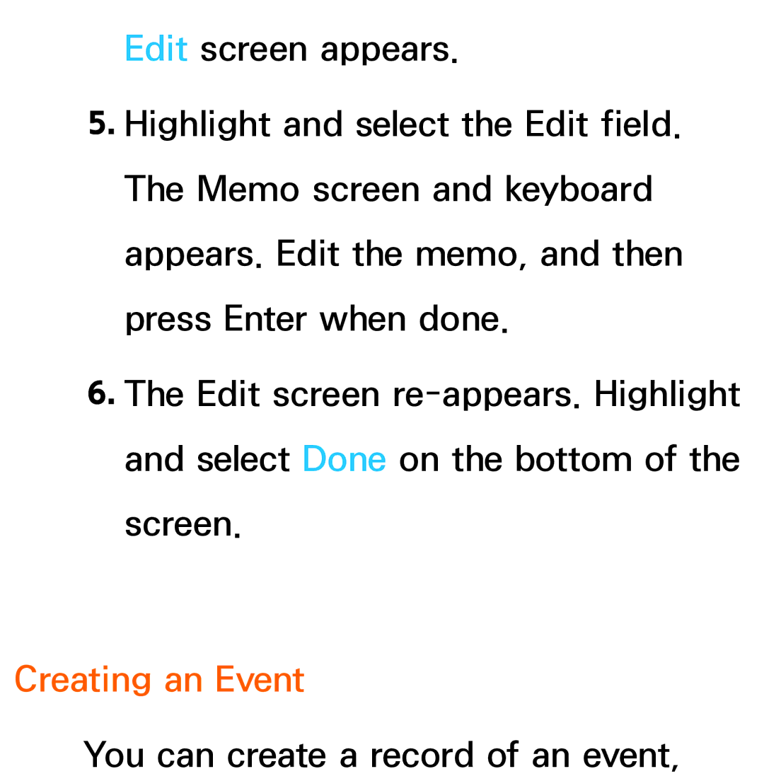 Samsung UA40ES5500MXXY, UA46ES6900MXSQ, UA55ES6800MXXY, UA55ES6600MXXY, UA32ES5600MXSQ, UA40ES5600MXSQ manual Creating an Event 