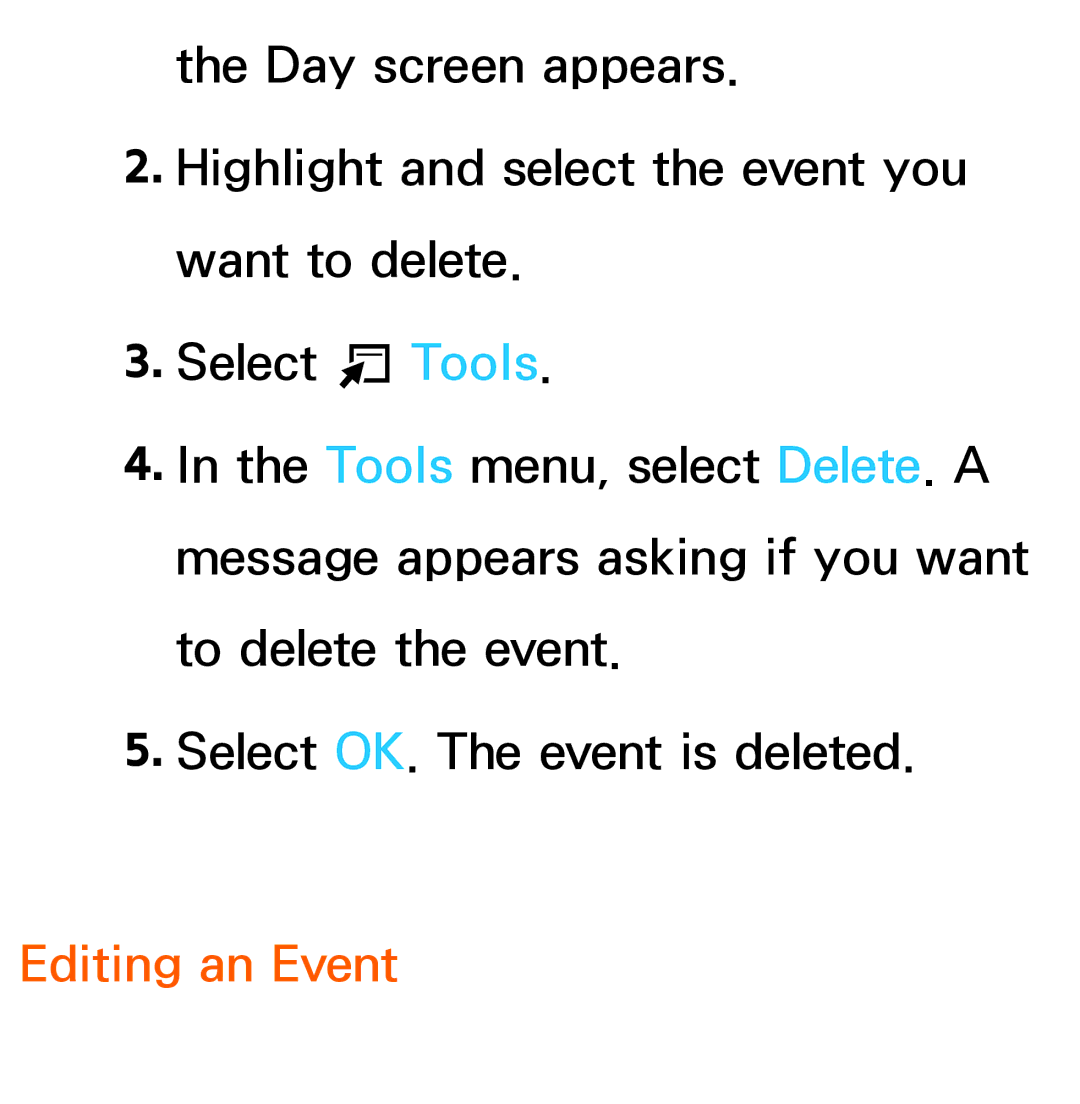 Samsung UA46ES5600MXSQ, UA46ES6900MXSQ, UA55ES6800MXXY, UA40ES5500MXXY, UA55ES6600MXXY, UA32ES5600MXSQ manual Editing an Event 