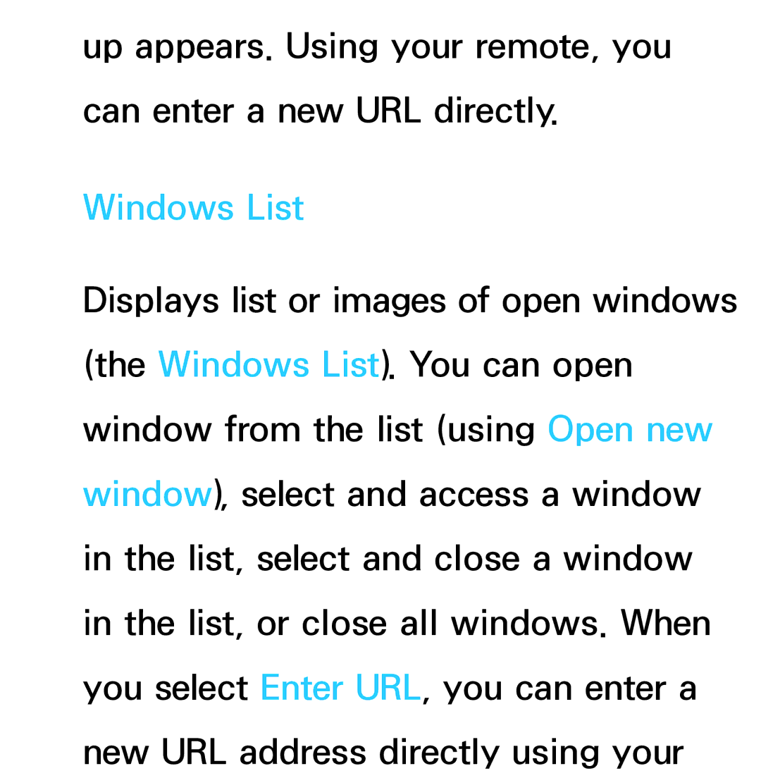 Samsung UA32ES5600MXSQ, UA46ES6900MXSQ, UA55ES6800MXXY, UA40ES5500MXXY, UA55ES6600MXXY, UA40ES5600MXSQ manual Windows List 